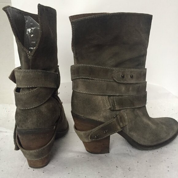 Janet & Janet Italy Gray Taupe mid calf pull on boot Size 38.5 Bohemian Western - Picture 11 of 16